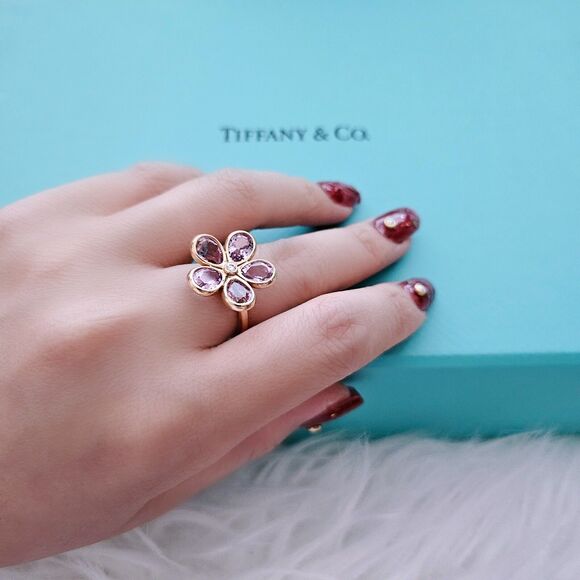 RARE Tiffany & Co. Amethyst Enchant Garden Flower Diamond Ring 18k Rose Gold 6 - Picture 1 of 9
